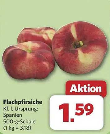 Flachpfirsiche Kl. I, Ursprung: Spanien - 500-g-Schale