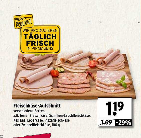 Fleischkäse-Aufschnitt versch. Sorten, 100 g