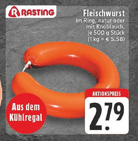 Fleischwurst im Ring, natur oder mit Knoblauch, je 500 g Stück