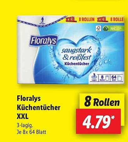 Floralys Küchentücher XXL – 8 Rollen