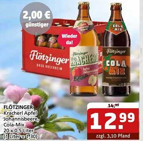 FLÖTZINGER Kracherl Apfel 'Johannisbeere, Cola-Mix 20 x 0,5 Liter