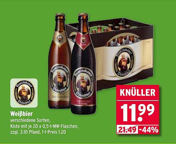 Franziskaner Weißbier – Kiste mit 20 x 0,5 l MW-Flaschen