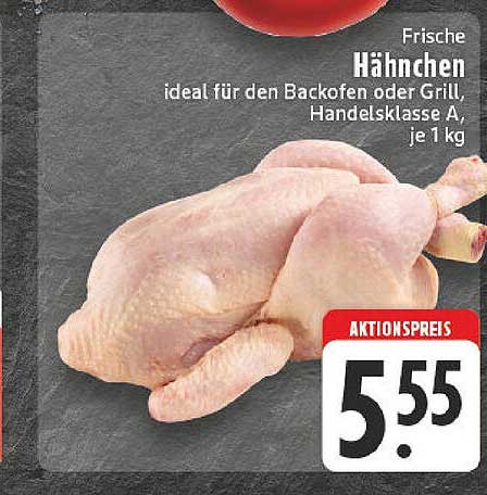 Frische Hähnchen ideal für den Backofen oder Grill, Handelsklasse A, je 1 kg