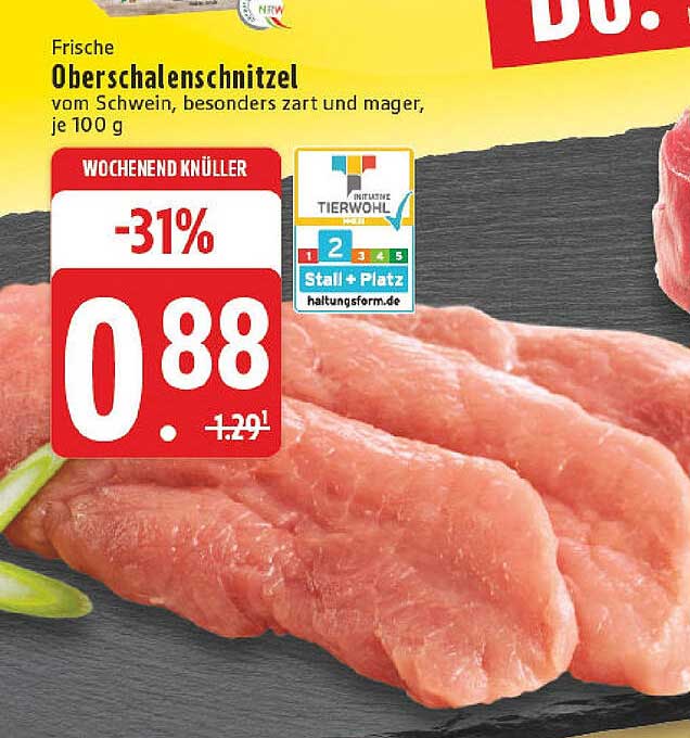 Frische Oberschalenschnitzel vom Schwein, besonders zart und mager, je 100 g