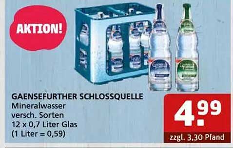 GAENSEFURTHER SCHLOSSQUELLE Mineralwasser 12 x 0,7 Liter Glas