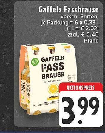 Gaffels Fassbrause – verschiedene Sorten, je Packung = 6 x 0,33 l