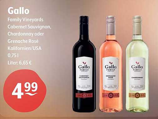 Gallo Family Vineyard - Cabernet Sauvignon, Chardonnay oder Grenache Rosé, 0,75 l
