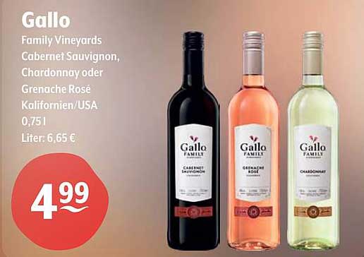 Gallo Family Vineyards Cabernet Sauvignon, Chardonnay oder Grenache Rosé, Kalifornien/USA 0,751 l