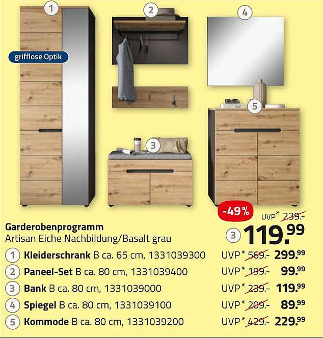 Garderobenprogramm Artisan Eiche Nachbildung/Basalt grau