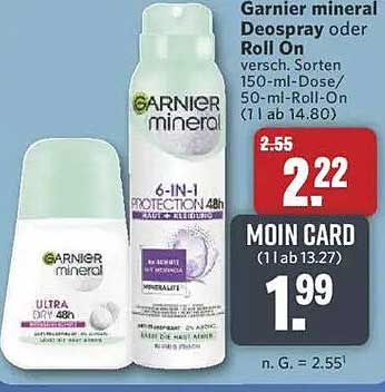 Garnier mineral Deospray oder Roll-On, verschiedene Sorten 150 ml oder 50 ml Roll-On