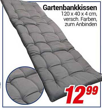 Gartenbankkissen 120 x 40 x 4 cm, verschieden Farben, zum Anbinden