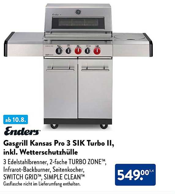 Gasgrill Kansas Pro 3 SIK Turbo II, inkl. Wetterschutzhülle
