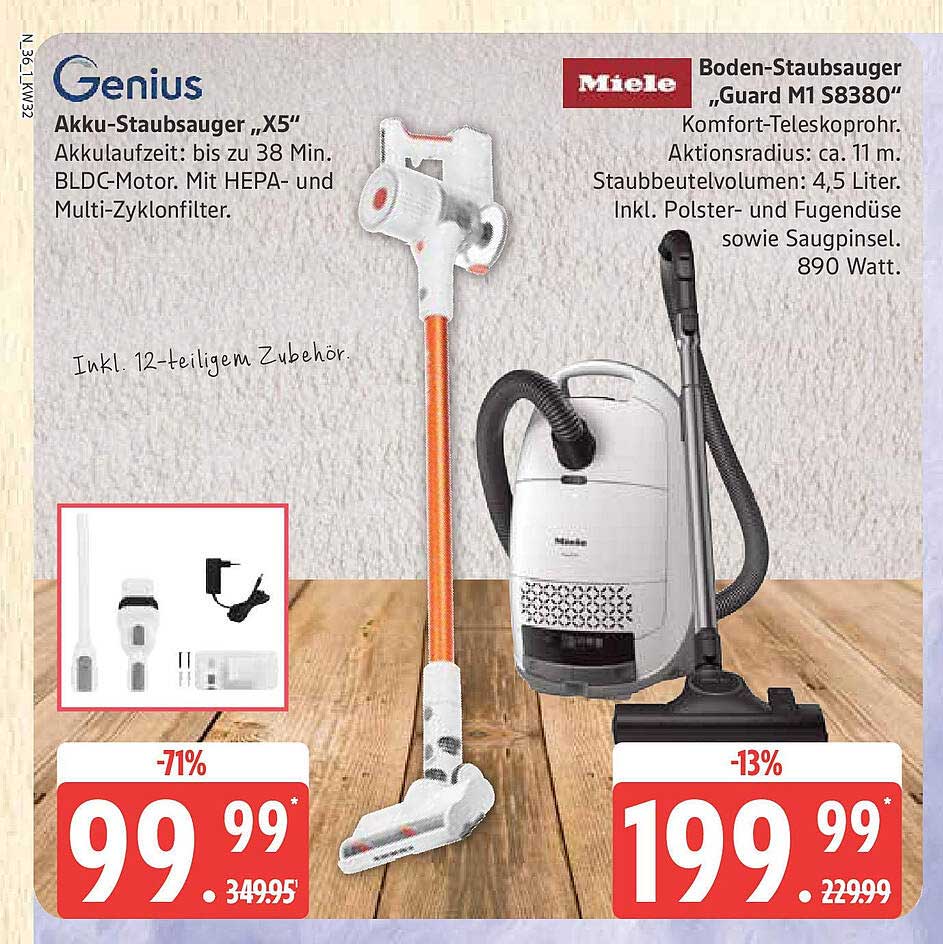 Genius Akku-Staubsauger „X5“ und Miele Boden-Staubsauger „Guard M1 S8380“