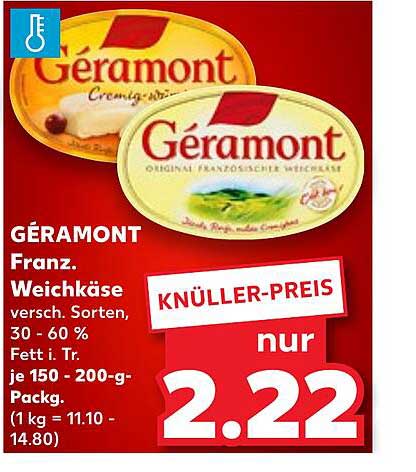 GÉRAMONT Franz. Weichkäse versch. Sorten, 30 - 60 % Fett i. Tr.