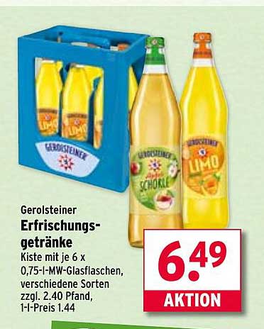 Gerolsteiner Erfrischungsgetränke - Kiste mit 6 x 0,75-I-MW-Glasflaschen
