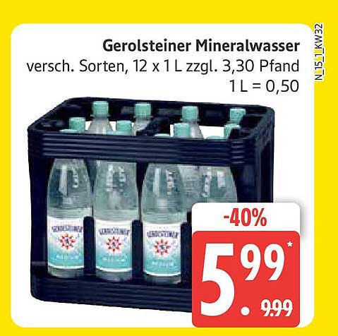 Gerolsteiner Mineralwasser, 12 x 1 L - Nur für kurze Zeit!