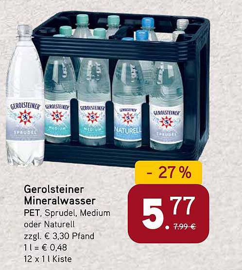 Gerolsteiner Mineralwasser PET, Sprudel, Medium oder Naturell