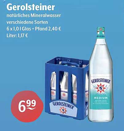 Gerolsteiner natürliches Mineralwasser verschiedene Sorten 6 x 1,0 l Glas + Pfand 2,40 €