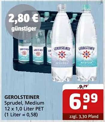 GEROLSTEINER Sprudel, Medium 12 x 1,0 Liter PET (1 Liter = 0,58)