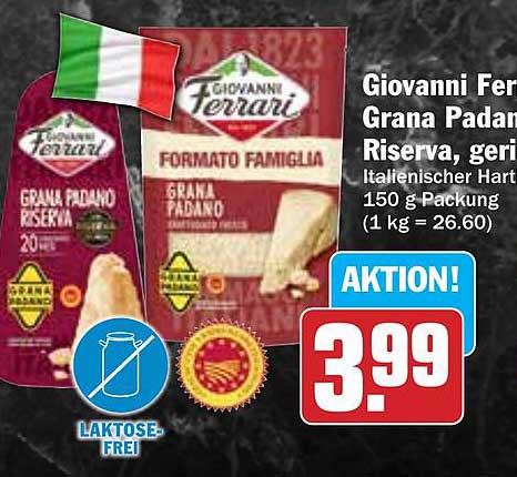 Giovanni Ferrari Grana Padano Riserva, gerieben, 150 g