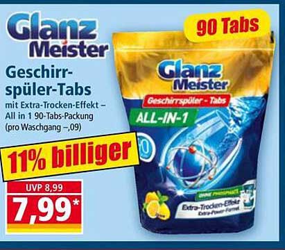 Glanz Meister Geschirrspüler-Tabs 90 Tabs - All in 1 mit Extra-Trockeneffekt