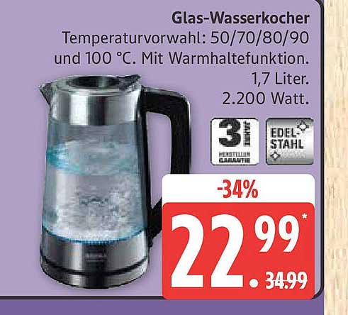 Glas-Wasserkocher mit Temperaturvorwahl