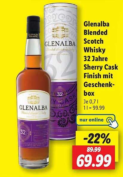 Glenalba Blended Scotch Whisky 32 Jahre Sherry Cask Finish mit Geschenkbox