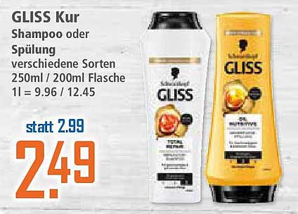GLISS Kur Shampoo oder Spülung - verschiedene Sorten 250ml/200ml Flasche