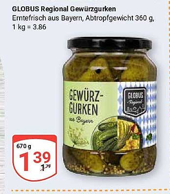 GLOBUS Regional Gewürzgurken 670 g