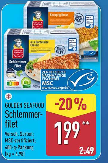 GOLDEN SEAFOOD Schlemmer-Filet - Verschiedene Sorten, MSC-zertifiziert, 400-g-Packung
