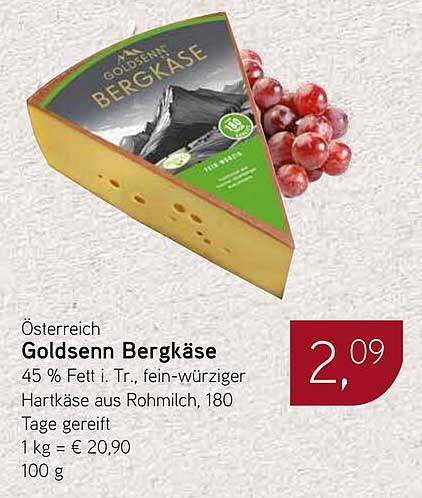 Goldsenn Bergkäse – 45 % Fett i. Tr., fein-würziger Hartkäse