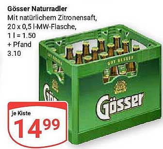 Gösser Naturradler mit natürlichem Zitronensaft, 20 x 0,5 l-MW-Flasche
