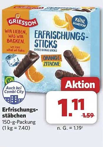 Griesson Erfrischungsstäbchen - Orange Zitrone 150-g-Packung