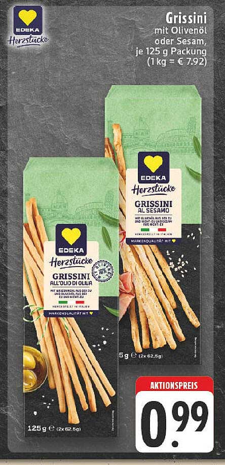 Grissini mit Olivenöl oder Sesam, je 125 g Packung