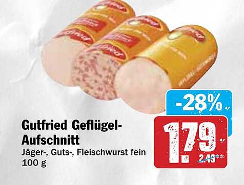 Gutfried Geflügel-Aufschnitt - Jäger-, Guts-, Fleischwurst fein 100 g