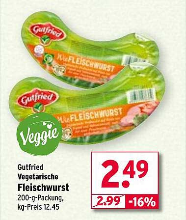 Gutfried Vegetarische Fleischwurst 200-g-Packung