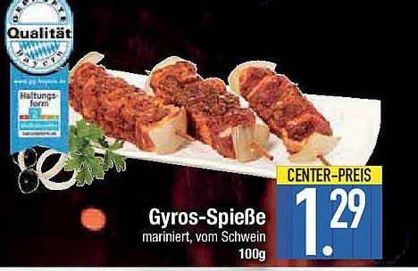 Gyros-Spieße mariniert, vom Schwein – 100g