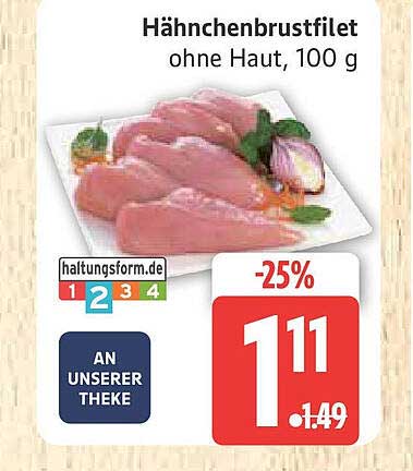 Hähnchenbrustfilet ohne Haut, 100 g