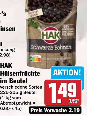 HAK Hülsefrüchte im Beutel - Verschiedene Sorten (225-205 g)