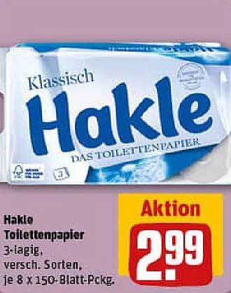 Hakle Toilettenpapier 3-lagig, verschiedene Sorten, je 8 x 150-Blatt-Packung