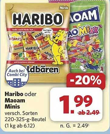 Haribo oder Maoam Minis – Verschiedene Sorten 220-325 g-Beutel