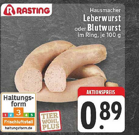 Hausmacher Leberwurst oder Blutwurst im Ring, je 100 g