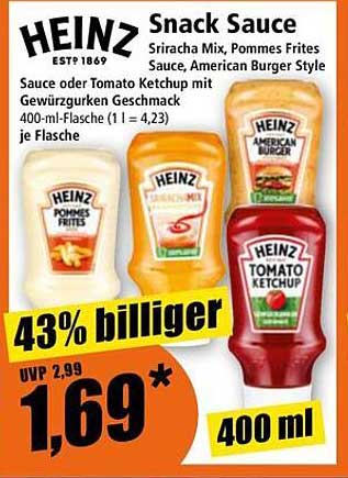 HEINZ Snack Sauce - Sriracha Mix, Pommes Frites Sauce, American Burger Style