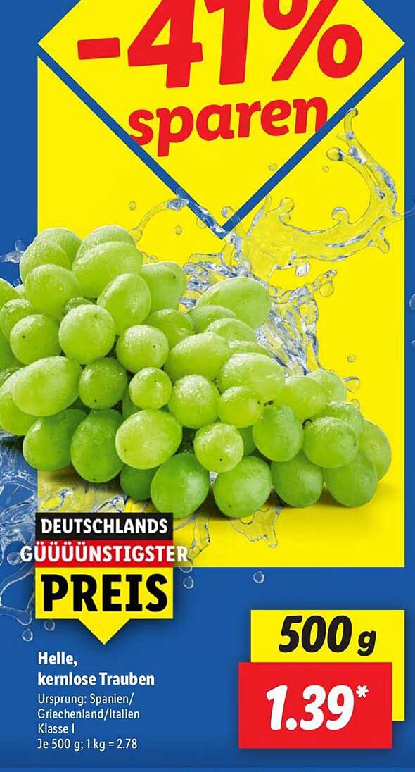 Helle, kernlose Trauben 500 g - Deutschlands günstigster Preis