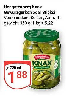 Hengstenberg Knax Gewürzgurken oder Sticksi