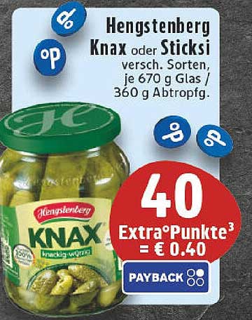 Hengstenberg Knax oder Sticksi – 670 g Glas / 360 g Abtropfgewicht