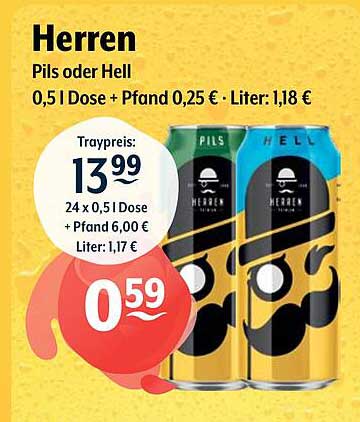 Herren Pils oder Hell 0,5 l Dose zum Vorteilspreis