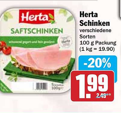 Herta Schinken verschiedene Sorten 100 g Packung