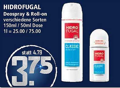 HIDROFUGAL Deospray & Roll-on verschiedene Sorten 150ml / 50ml Dose