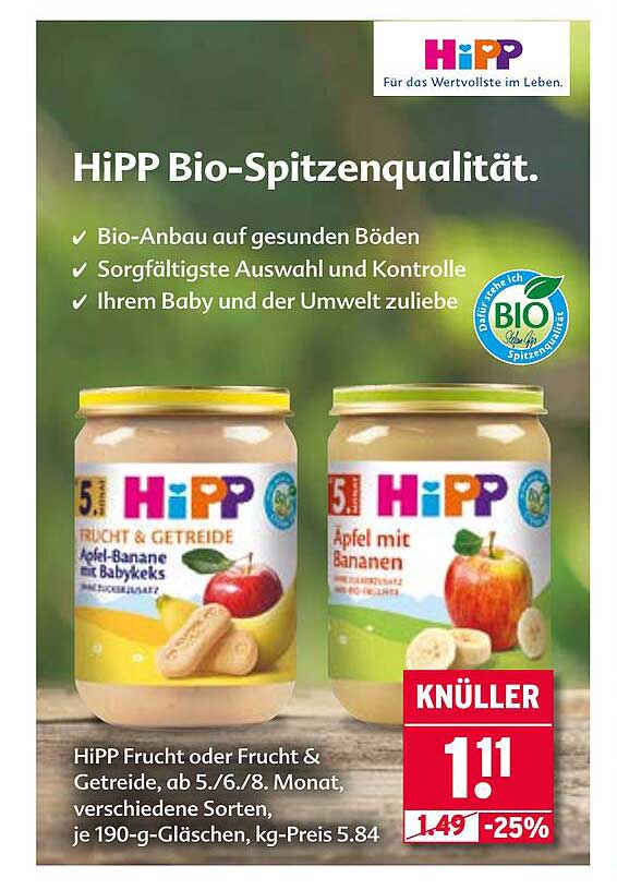 HiPP Frucht oder Frucht & Getreide ab 5./6./8. Monat, verschiedene Sorten, je 190-g-Gläschen